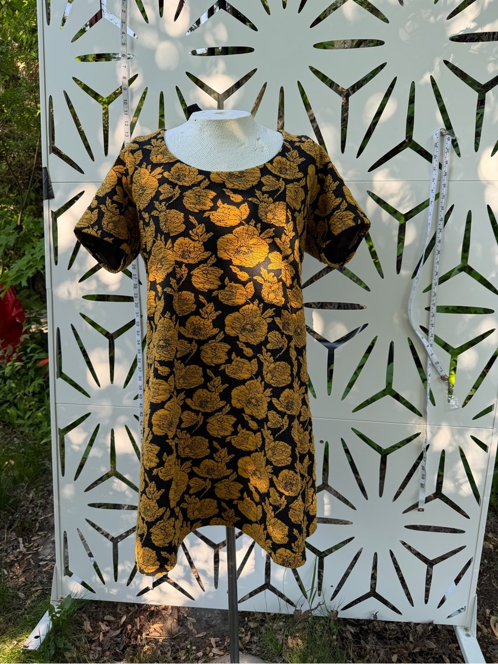 Anthropologie Black and Mustard Floral Mini Dress